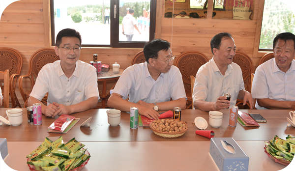 諸城市林業(yè)發(fā)展中心黨組書記   主任王貞軍與專家研究規(guī)劃榛子示范基地建設(shè)
